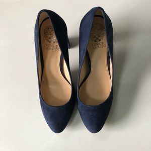 Vince Camuto navy blue suede chunky heels.